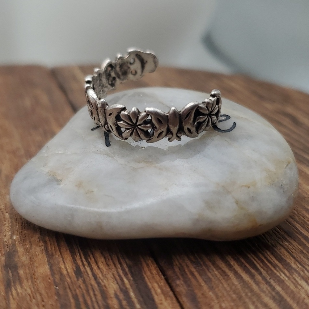 R523 adjustable‎ band cuff ring sterling silver edwardian butterfly colony